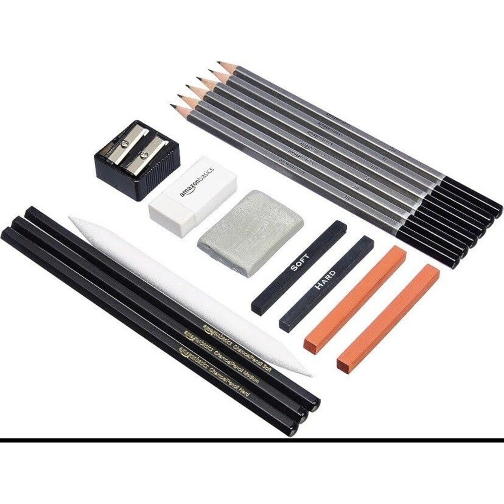 Amazon Basics Sketching and 1 Count (Pack of 17), Charcoal, Black, White